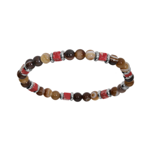 BRACELET ACIER EXTENSIBLE BOULES AGATE ET HOWLITE PAESINE VÉRITABLE ET CUBE HÉMATITE