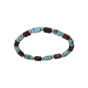 BRACELET ACIER EXTENSIBLE BOULES OEIL DE TIGRE ET HOWLITE VÉRITABLE