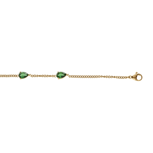 BRACELET ACIER ET PVD DORÉ 3 OXYDES VERTS EN GOUTTE  16+3CM