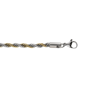 BRACELET ACIER ET PVD BICOLORE MAILLE CORDE 4MM  17+3CM