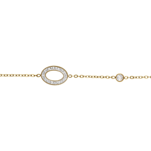 BRACELET ACIER PVD DORÉ OVALE CONTOUR RÉSINE ET STRASS ET 1 OXYDE BLANC 17+3CM