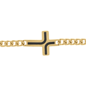 BRACELET ACIER DORÉ MAILLE GOURMETTE AVEC CROIX RÉSINE NOIRE 21CM