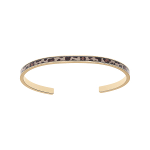 BRACELET ACIER ET PVD DORÉ RIGIDE 4MM OUVERT 58MM MOTIF RÉSINE LEOPARD
