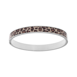BRACELET ACIER RIGIDE ARTICULÉE 8MM 60MM MOTIF RÉSINE LEOPARD