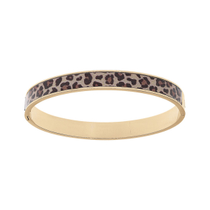 BRACELET ACIER ET PVD DORÉ  RIGIDE ARTICULÉE 8MM 60MM MOTIF RÉSINE LEOPARD