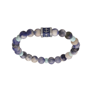 BRACELET ACIER JUNIOR PERLES SODALITE ET TURQUOISE IMITATION MOTIF ANCRE