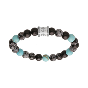 BRACELET ACIER JUNIOR BOULES HOWLITE TEINTÉ MOTIF ANCRE