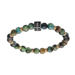 BRACELET ACIER JUNIOR PERLES OEIL DE TIGRE  MOTIF ANCRE