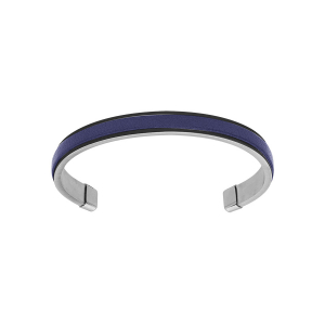 BRACELET ACIER RIGIDE OUVERT HOMME EN CUIR BOVIN VÉRITABLE LISSE BLEU