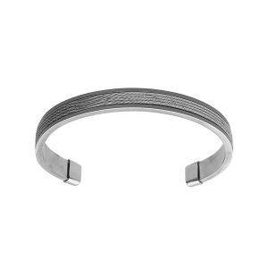 BRACELET HOMME ACIER RIGIDE OUVERT ET CABLE 65 X 50MM