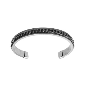BRACELET ACIER RIGIDE OUVERT MAILLE GOURMETTE PVD NOIR 63 X 50MM
