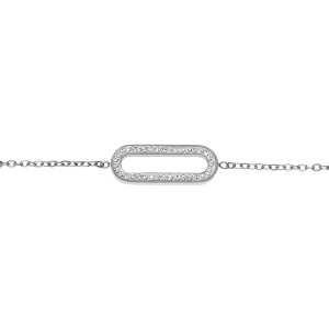 BRACELET ACIER RECTANGLE BORD ARRONDI ET STRASS 16+4CM