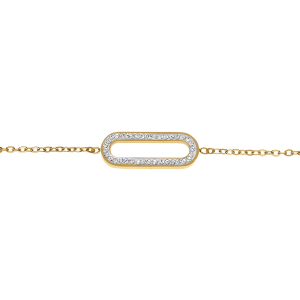 BRACELET ACIER PVD DORÉ MOTIF RECTANGULAIRE RÉSINE ET STRASS 16+3CM