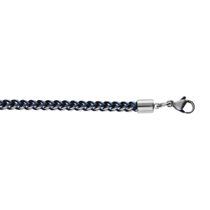 BRACELET ACIER MAT ET PVD BLEU SUR LES COTÉS MAILLE FRANCO  21CM
