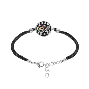 BRACELET ACIER STELLA MIA TETE DE MORT RÉSINE MULTI COULEUR ET NACRE CORDON NOIR 16+3CM