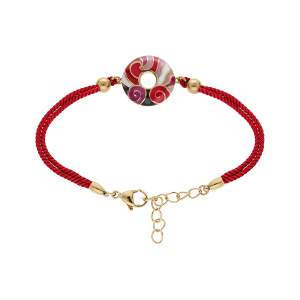 BRACELET ACIER DORÉ JAUNE STELLA MIA RÉSINE ROUGE CORDON ROUGE 16+3CM