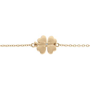 BRACELET ACIER PVD DORÉ TREFLE AVEC 1 OXYDE BLANC 16+3CM