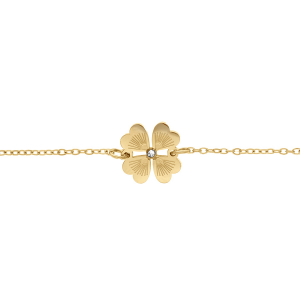 BRACELET ACIER PVD DORÉ TREFLE AVEC 1 OXYDE BLANC 16+3CM
