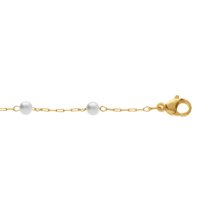 BRACELET ACIER PVD DORÉ PERLE BLANCHE IMITATION 16+3CM