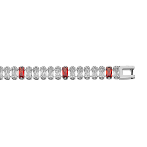 BRACELET ACIER OXYDES BLANCS ET ROUGES SERTIS DOUBLE FERMOIR 17.5CM+1CM