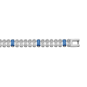 BRACELET ACIER OXYDES BLANCS ET BLEUS FONCÉ SERTIS DOUBLE FERMOIR 17.5CM+1CM
