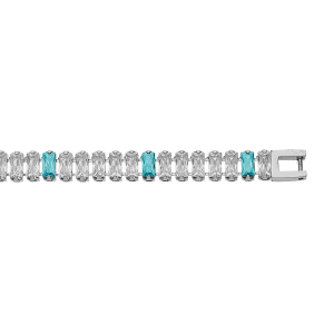 BRACELET ACIER OXYDES BLANCS ET BLEU CIEL FONCÉ SERTIS DOUBLE FERMOIR 17.5CM+1CM