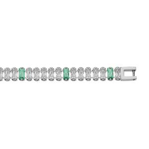 BRACELET ACIER OXYDES BLANCS ET VERTS SERTIS DOUBLE FERMOIR 17.5CM+1CM