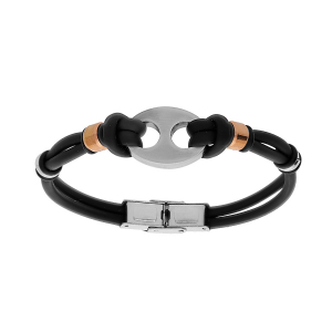 BRACELET ACIER ET CAOUTCHOUC MOTIF GRAIN DE CAFÉ 20CM RÉGLABLE