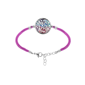 BRACELET ACIER STELLA MIA ROND RÉSINE MULTI COULEUR ET NACRE CORDON FUSCHIA 15,5+3,5CM