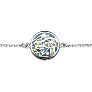 BRACELET ACIER STELLA MIA ROND RÉSINE VERT BLEU ET NACRE 15,5+3,5CM
