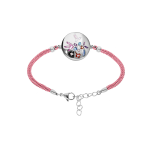 BRACELET ACIER STELLA MIA ROND RÉSINE MULTI COULEUR ET NACRE CORDON ROSE 15,5+3,5CM