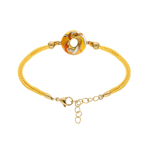 BRACELET ACIER DORÉ JAUNE STELLA MIA RÉSINE ORANGÉ  CORDON JAUNE   16+3CM
