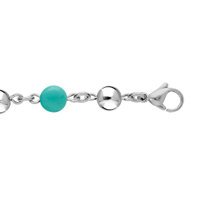 BRACELET ACIER MARSEILLAIS BOULES JADE BLEU VÉRITABLE  16+3CM