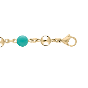 BRACELET ACIER ET PVD JAUNE BOULES MARSEILLAIS JADE BLEU VÉRITABLE 16+3CM