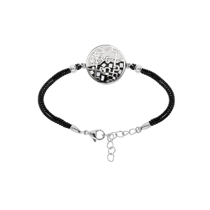 BRACELET ACIER STELLA MIA ROND RÉSINE NOIRE ET BLANCHE ET NACRE 15,5+3,5CM