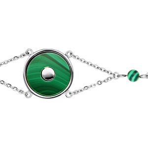 BRACELET ACIER CERCLE PIERRE MALACHITE VÉRITABLE 15,5+3,5CM