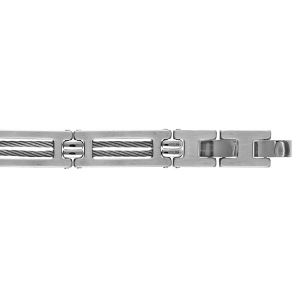 BRACELET ACIER ET DOUBLE CABLE GRIS 19,5CM+1 DOUBLE FERMOIR