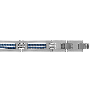BRACELET ACIER ET DOUBLE CABLE BLEU 19,5CM+1  DOUBLE FERMOIR