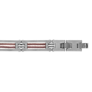 BRACELET ACIER ET DOUBLE CABLE MARRON 19,5CM+1 DOUBLE FERMOIR