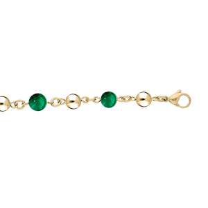 BRACELET ACIER ET PVD DORÉ MARSEILLAIS BOULES AGATE VERTE VÉRITABLE  16+3CM