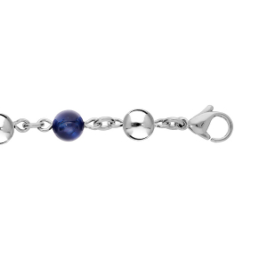 BRACELET ACIER BOULES MARSEILLAIS OEIL DE TIGRE BLEU VÉRITABLE   16+3CM