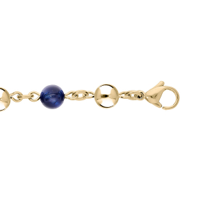 BRACELET ACIER ET PVD DORÉ MARSEILLAIS BOULES OEIL DE TIGRE BLEU VÉRITABLE  16+3CM