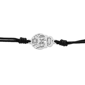 BRACELET ACIER JUNIOR CORDON NOIR TETE DE MORT 15+3CM