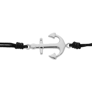 BRACELET ACIER JUNIOR CORDON NOIR ANCRE 15+3CM