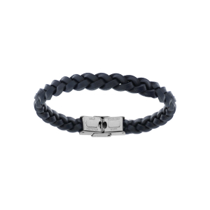 BRACELET ACIER ET CUIR BOVIN TRESSE BLEU 20CM