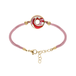 BRACELET ACIER DORÉ JAUNE STELLA MIA RÉSINE ROSE CORDON ROSE 16+3CM