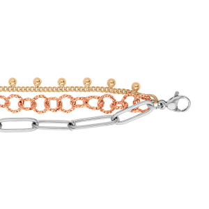 BRACELET ACIER ET DORURE 3 RANGS 3 TONS 18+3CM