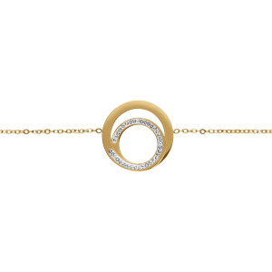 BRACELET ACIER DORÉ 2 ANNEAUX ET STRASS 16+4CM
