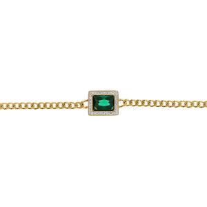 BRACELET ACIER DORÉ OXYDE VERT RECTANGULAIRE ET CONTOUR OXYDES BLANCS 16+4CM