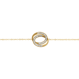 BRACELET ACIER DORÉ  DOUBLE ANNEAUX  ET STRASS 16+4CM
